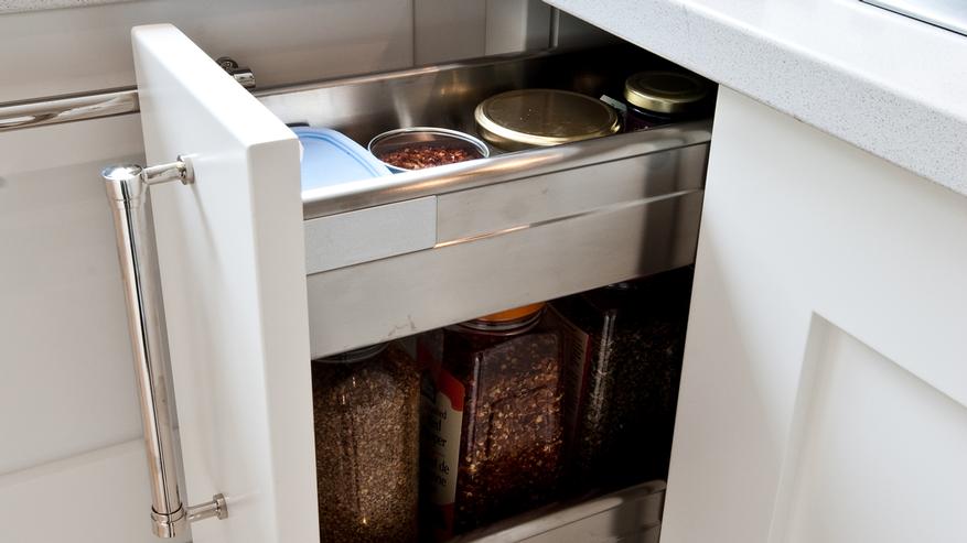 Custom-designed drawer for easy storage of spices
