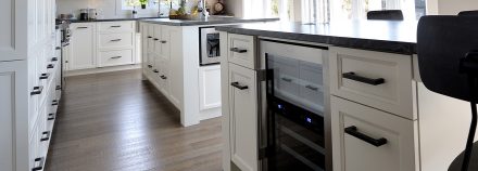 Sleek designed kitchen with a central island.