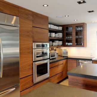 A chic kitchen with stunning storage cabinets.