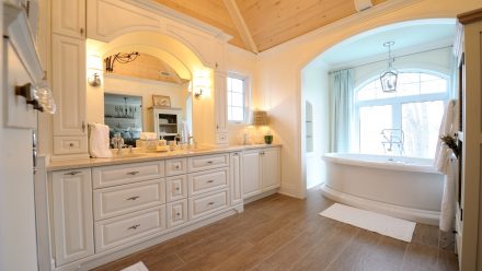 Rustic interior of a beautiful white bathroom.