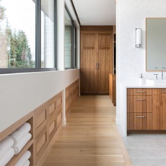 Luxurious bathroom with freestanding bathtub and Italian shower.