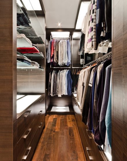 Spacious room layout with custom-made wardrobe.