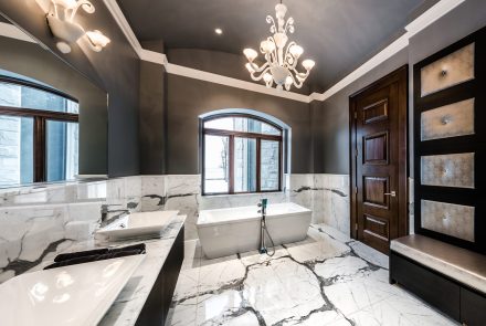 Elegant dark bathroom.