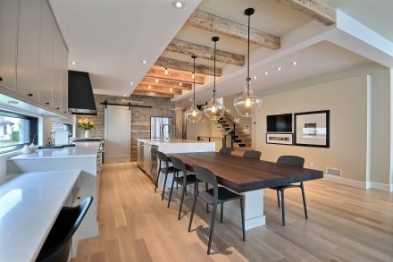 Spacious modern kitchen with huge kitchen island.