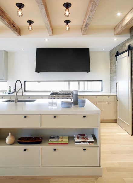 Spacious modern kitchen with huge kitchen island.