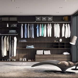 Modern clothing storage layout.