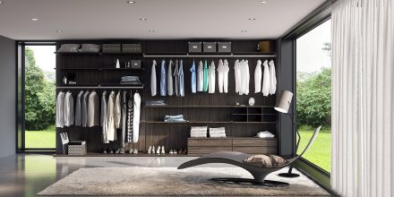 Modern clothing storage layout.