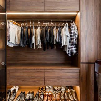 Superb contemporary dressing room with integrated lighting.