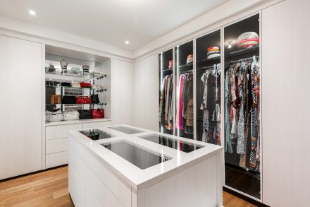 Modern and luxurious dressing with functional storage.