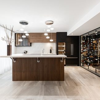 Modern kitchen layout in an open space.