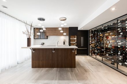 Modern kitchen layout in an open space.