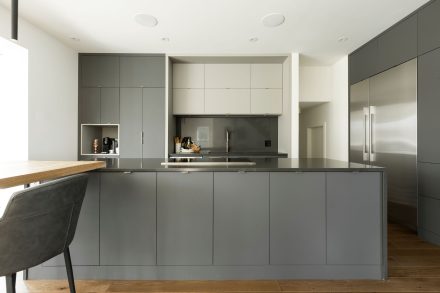 Modern stainless steel gourmet kitchen furniture.