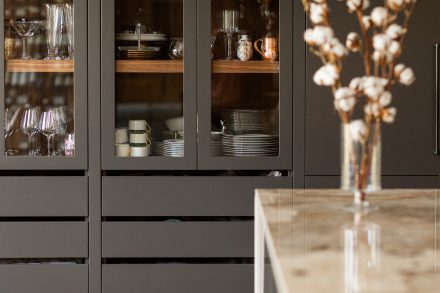 Superb integrated china cabinet with plenty of storage for dishes and utensils.