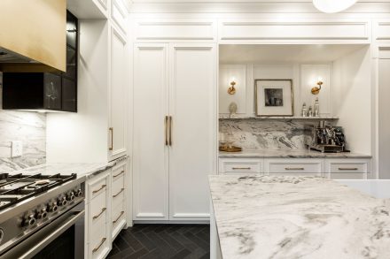 Magnificent counter in a Parisian-inspired kitchen.