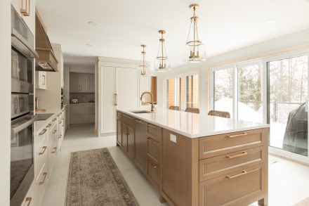 Farmhouse kitchen with a wooden island