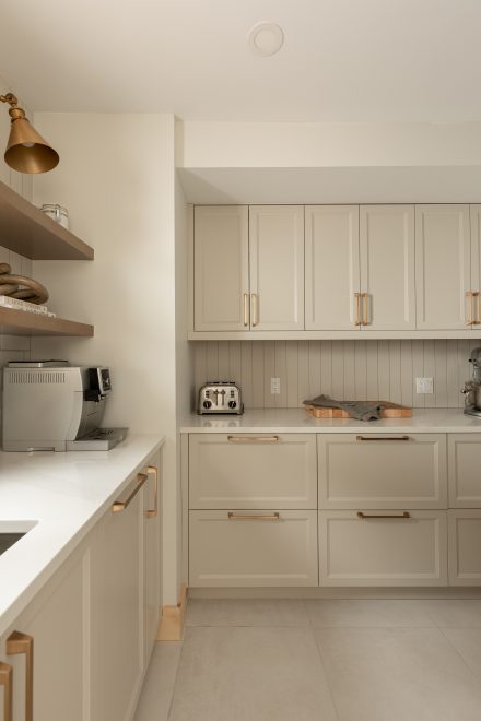 Kitchen cabinet with elegant handles in a modern house.