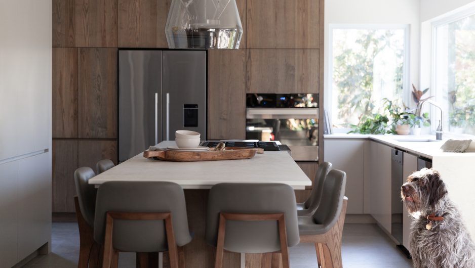 Une cuisine contemporaine aérée avec un grand îlot central
