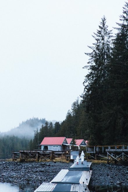 Dans la brume salée de la Great Bear Rainforest, les cabines de Nimmo Bay font plus que poser un décor : elles incarnent une immersion. Sous les cèdres centenaires, le bois chauffe, la baie murmure, et chaque instant invite à se relier à l’essentiel. Photo : Nimmo Bay Wilderness Resort